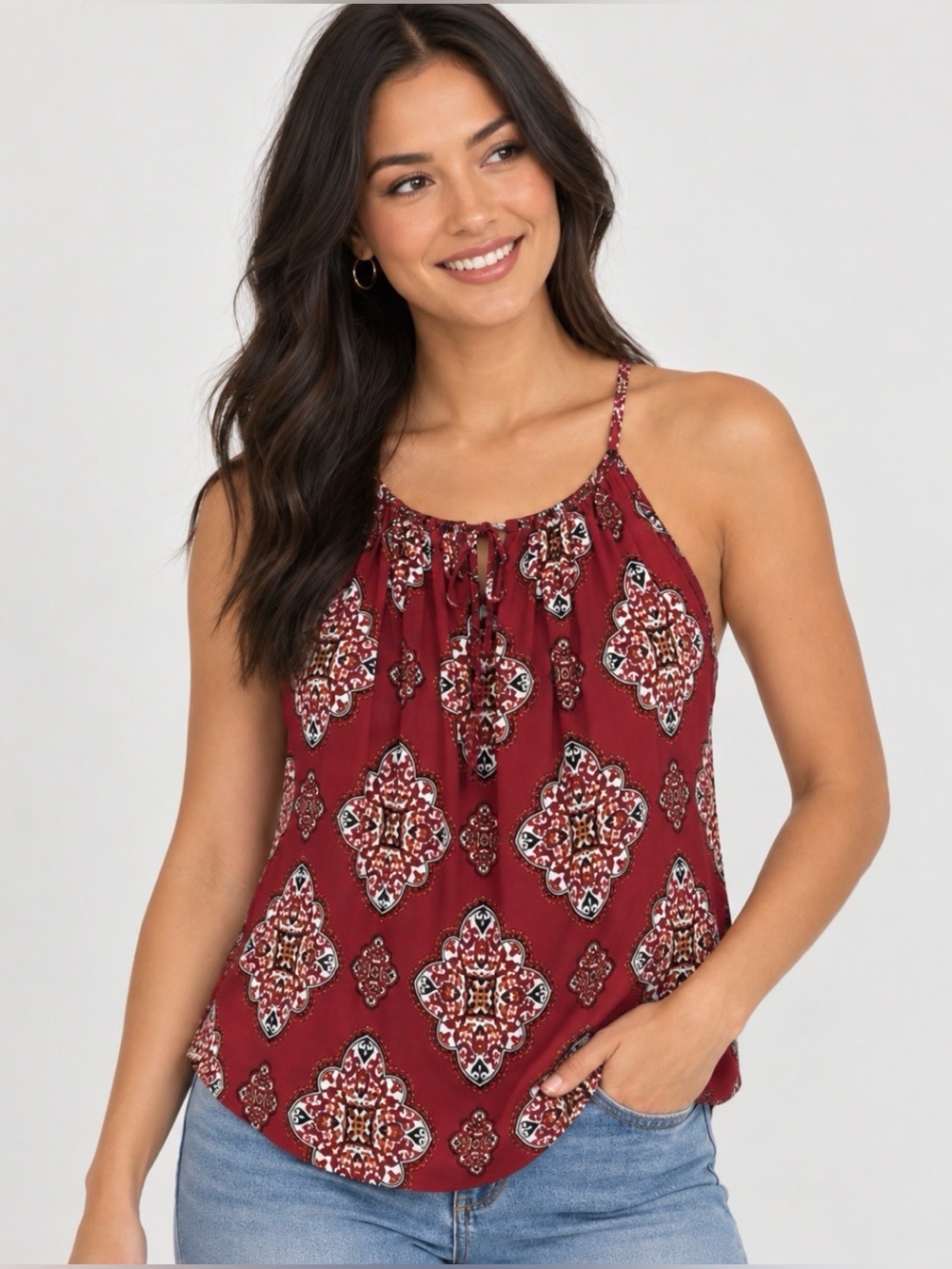 Ann Taylor Factory Burgundy Patterned Sleeveless Top Small